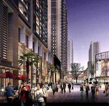 楼盘图-升龙凤凰城东侧街角广场透视夜景效果图