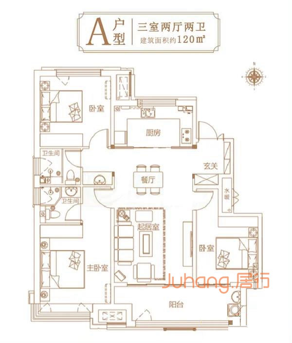 邯郸荣盛·君兰苑荣盛君兰苑120㎡户型图3室2厅2卫120平米