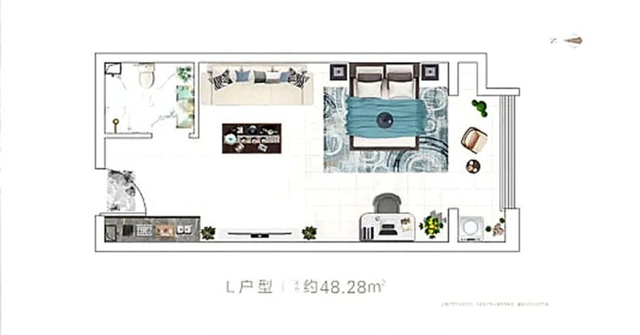 新乡国悦城国悦城公寓L户型1室1厅1卫48.28平米